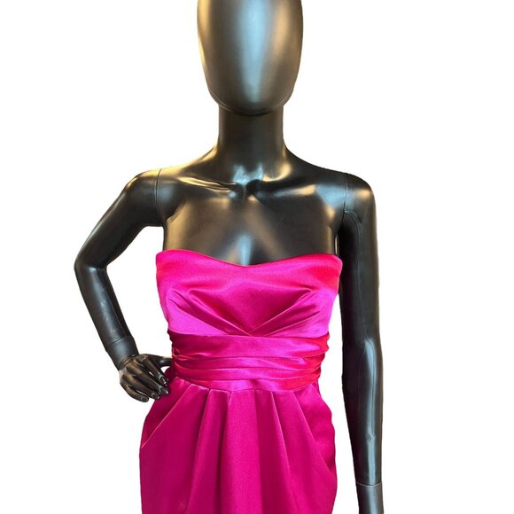 HOMECOMING - Hot Pink Satin Sweetheart Mid-Length Dress - Picture 2 of 5
